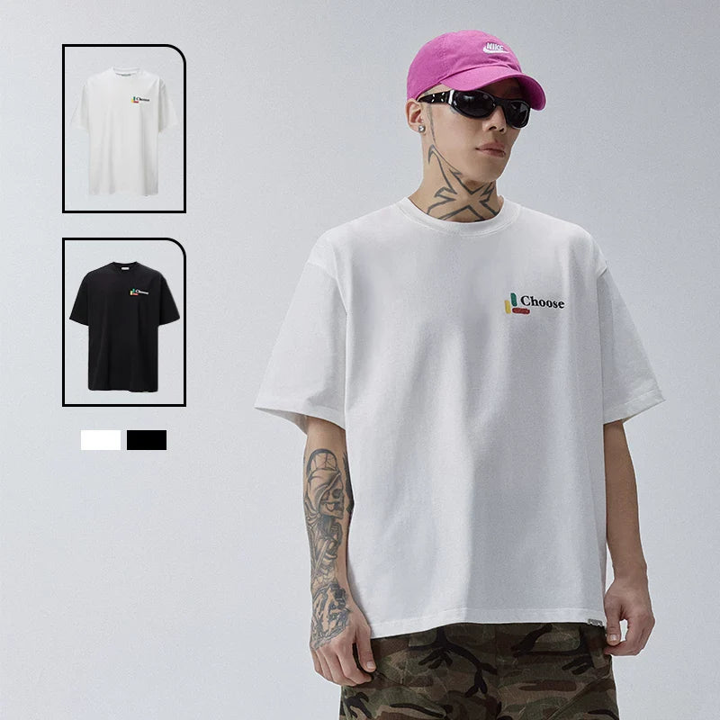 F2CE basic color slogan print couple short sleeved heavy loose cleanfit simple versatile T-shirt for men and women