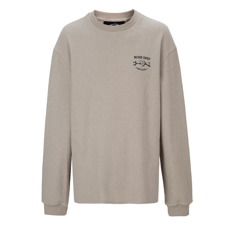 F2CE Men's Heavyweight Waffle Knit Skeleton Graphic Sweatshirt, Oversized Crewneck Long Sleeve Streetwear Top