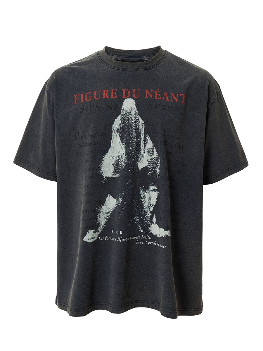 FCE Men's Heavyweight Vintage Washed Graphic T-Shirt, American Retro Streetwear Oversized Casual Tee