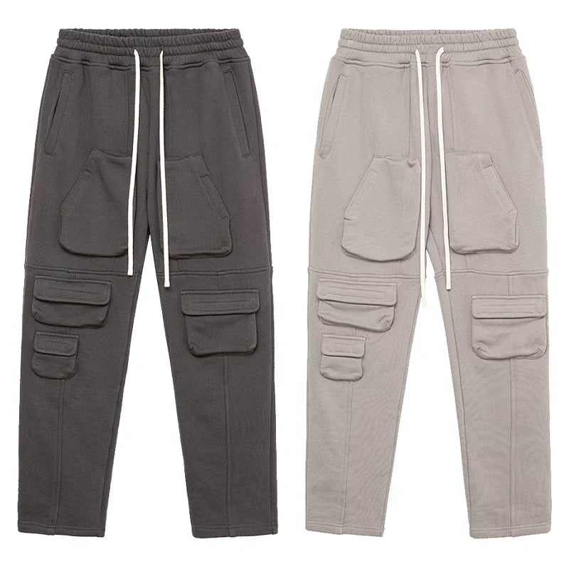 F2CE multi pocket sweatpants with sports function, loose drawstring work pants, high street pants, Vibe casual pants