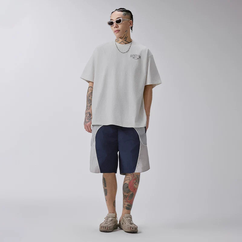F2CE Urban Functional American Trendy Contrast Splicing Sports Shorts Summer Breathable Loose Straight Casual Middle Pants