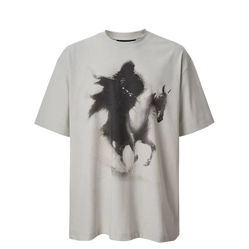 F2CE American Trendy Printed Vintage Round Neck Short Sleeve Loose Trendy High Street Casual T-shirt for Men and Women