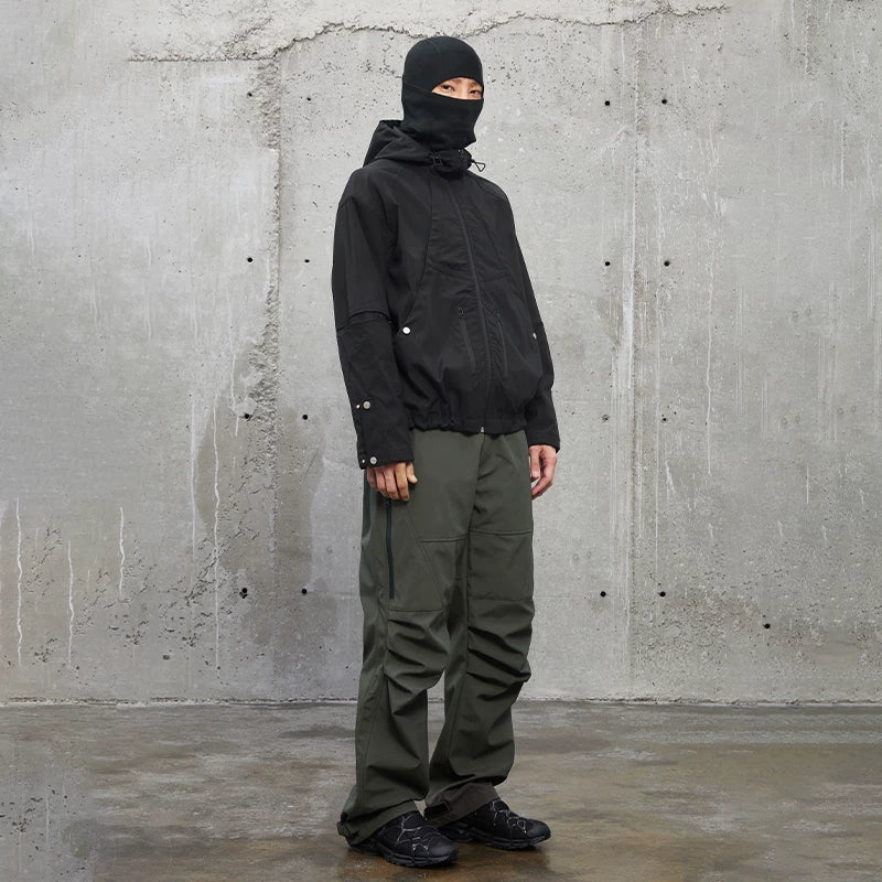 F2CE Nylon Knee Fold Thickened High Street Vibe Work Pants Loose Straight Pocket Parachute Pants Casual Pants