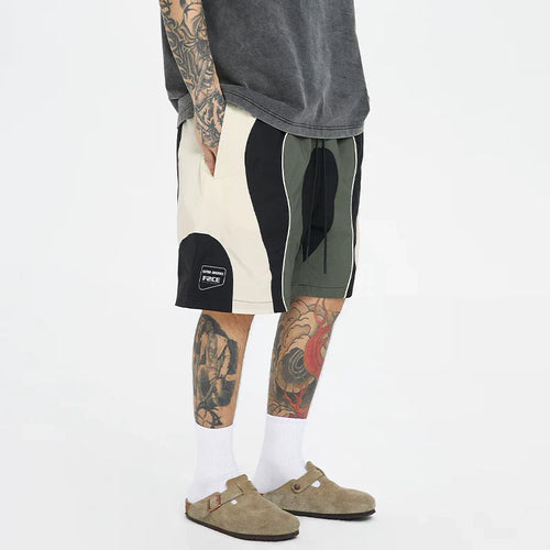 F2CE American style trendy spliced contrasting nylon shorts for men in summer, loose and casual five point basketball pants, sports breathable