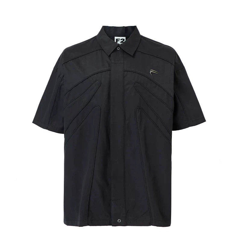 F2CE loose silhouette dark skeleton three-dimensional shirt high street trendy American metal logo functional short sleeved men