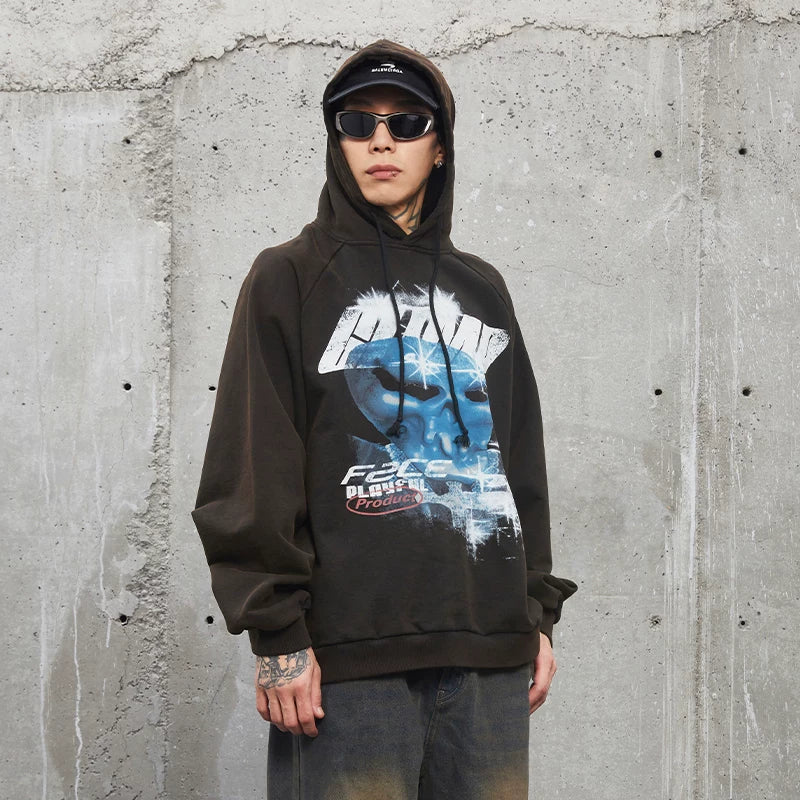 F2CE Autumn/Winter Vintage Graffiti Printed Hoodie American Trendy High Street Vibe Hoodie Couple Hoodie