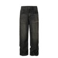 F2CE trendy and versatile dark distressed jeans with jacquard corduroy pattern, loose wide leg straight leg casual pants for men