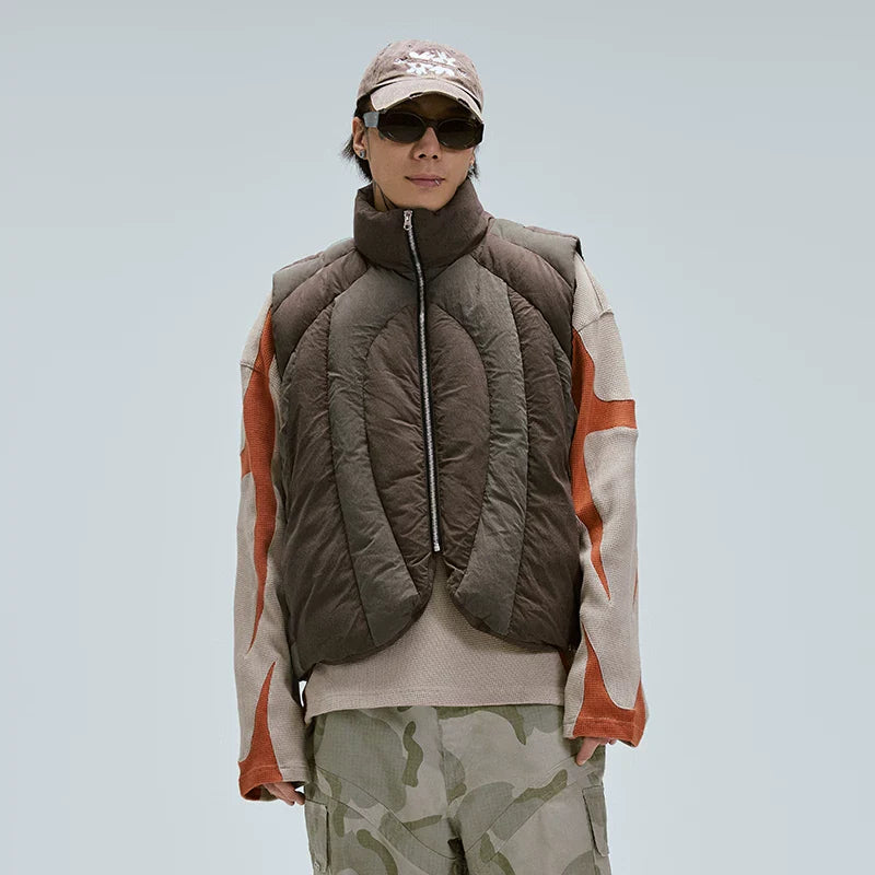 F2CE Trend Function Deconstruction Color blocked Cotton Jacket Vest Winter Thick Warmth Vibe Loose Couple Tank Top Coat