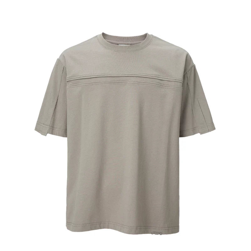 F2CE original basic versatile small collar trendy base solid color T-shirt with bone breaking splicing casual loose short sleeved shirt