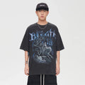 F2CE High Street Vibe vintage print vintage round neck short sleeved casual t-shirt men's loose trendy hip-hop