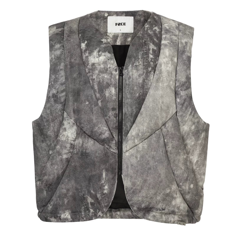 F2CE trendy functional splashed ink printed cotton jacket, vest, winter thick and warm, Vibe loose couple vest jacket