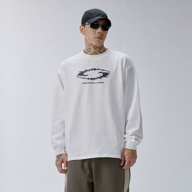 F2CE Trendy American Thorn Printed Logo Loose Heavy duty Long Sleeve T-shirt Men's and Women's Round Neck Top Bottom Shirt
