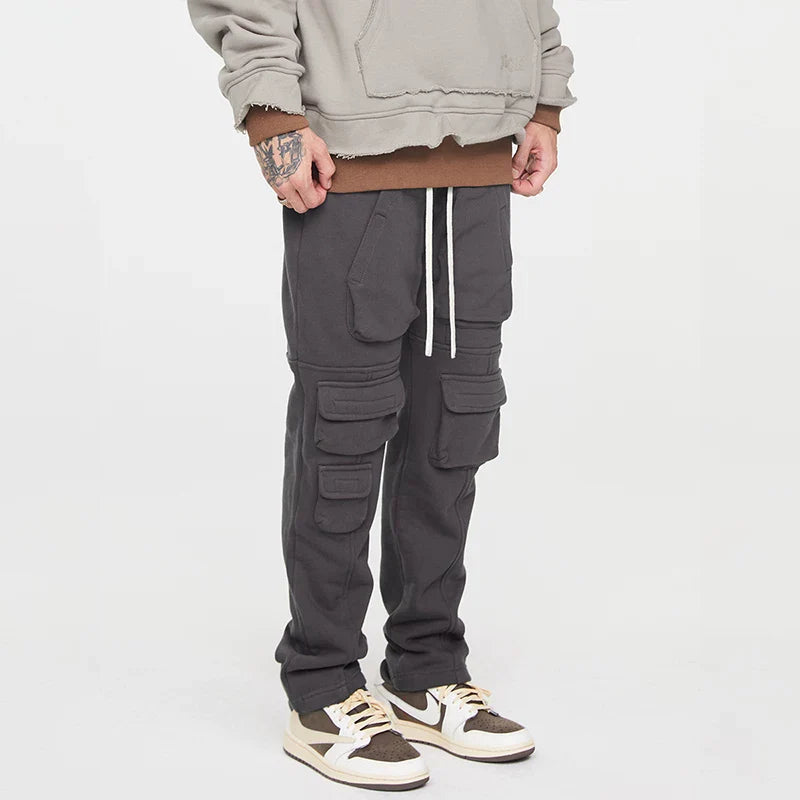 F2CE multi pocket sweatpants with sports function, loose drawstring work pants, high street pants, Vibe casual pants