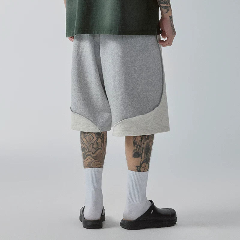 F2CE Trendy Splicing Color Contrasting Casual Pants Beach Pentagram Pants Men's Deconstructed Embroidery Versatile Basic Loose Shorts