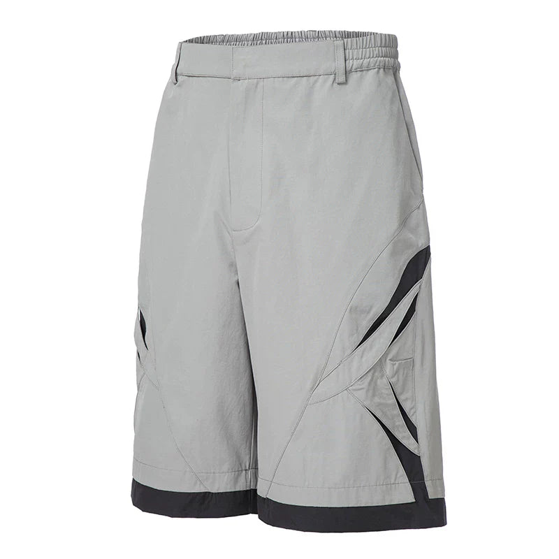 F2CE American style trendy spliced hollow out contrasting color casual shorts for men in summer, loose fit five extension shorts, athletic and breathable