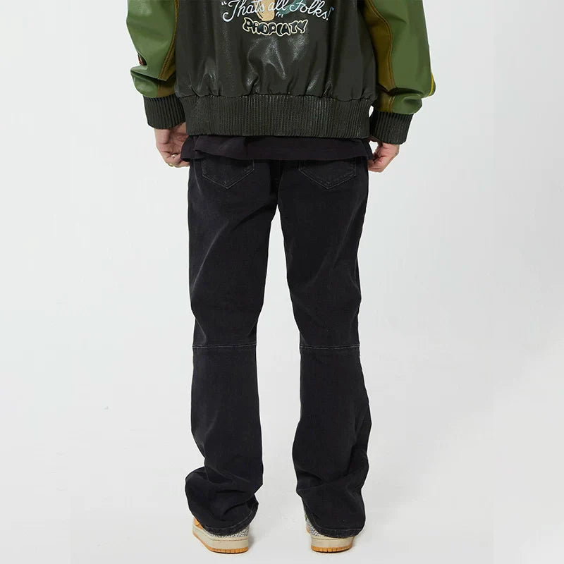 F2CE Casual Pants Original vibe High Street Fashion Versatile Black Micro Horn China-Chic Washed Basic Jeans Male