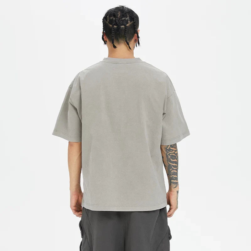 F2CE Printed Vintage Vintage Trendy Do Old Round Neck Short Sleeve Loose Trendy High Street Casual T-shirt for Men and Women