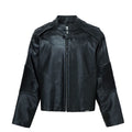 F2CE deconstruction splicing heavyweight stand up collar black leather jacket loose motorcycle leather jacket men's silhouette Vibe casual trendy jacket