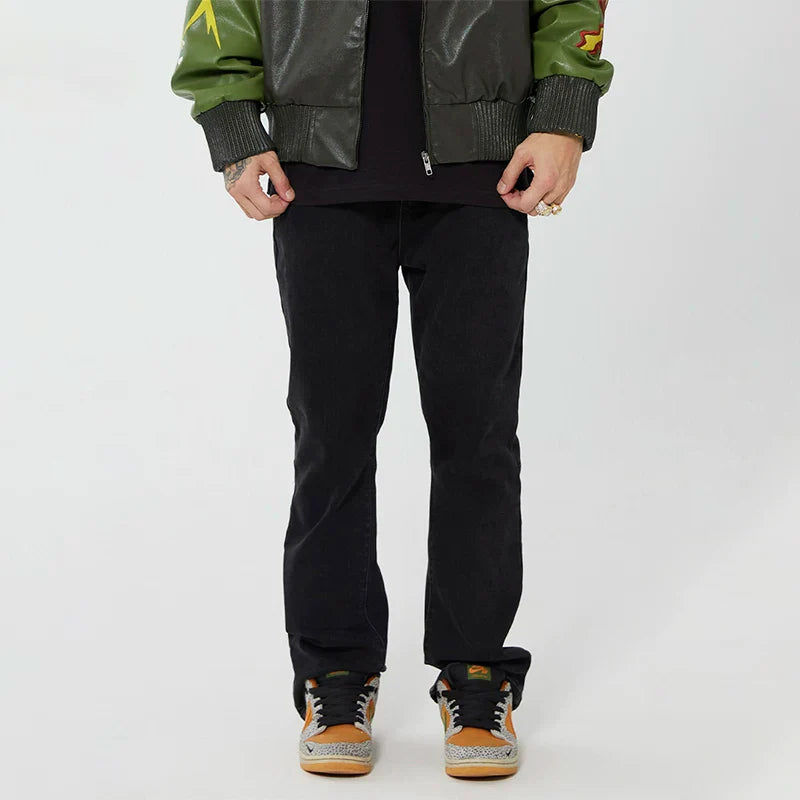 F2CE Casual Pants Original vibe High Street Fashion Versatile Black Micro Horn China-Chic Washed Basic Jeans Male