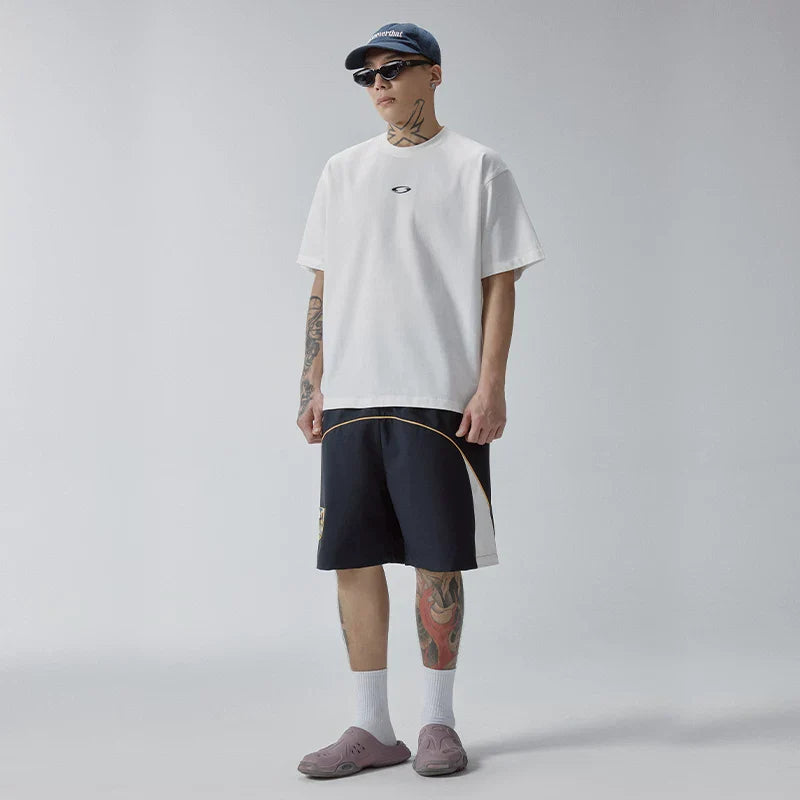 F2CE trendy loose casual versatile shorts embroidered stamp splicing contrasting color men's beach pants breathable five quarter pants