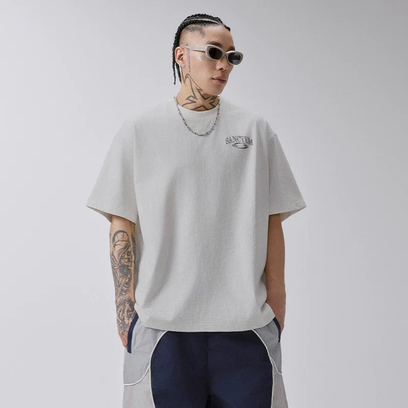 F2CE Dark Gothic Church Printed Short Sleeve American High Street silhouette Summer Tide Brand Off Shoulder Sleeve Casual Loose T-shirt