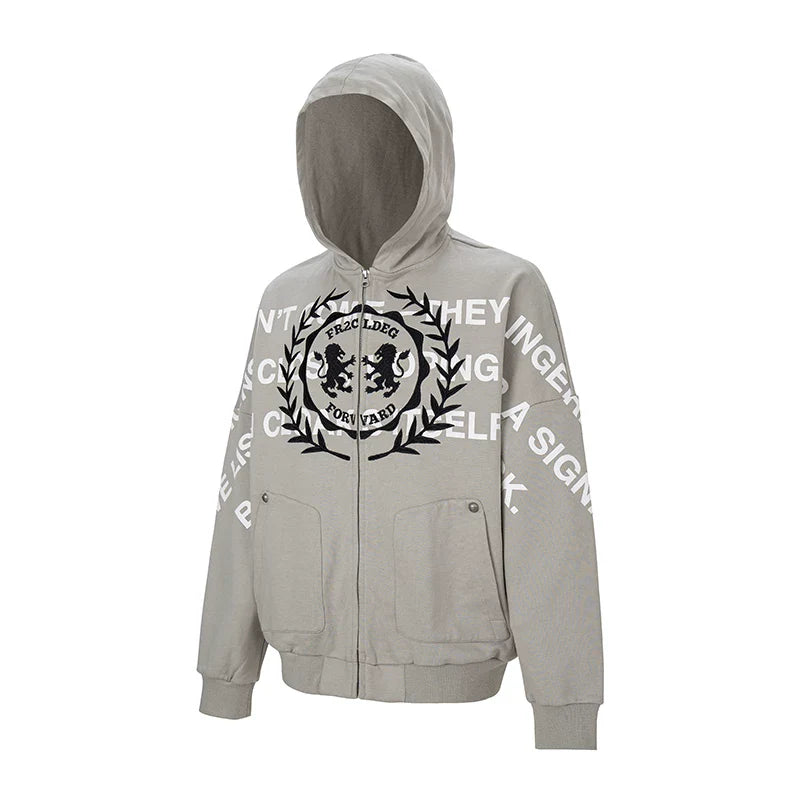 F2CE Trendy Heavy Hoodie Loose Wide Embroidered Printed Zipper cardigan Men's Autumn/Winter Casual Hoodie