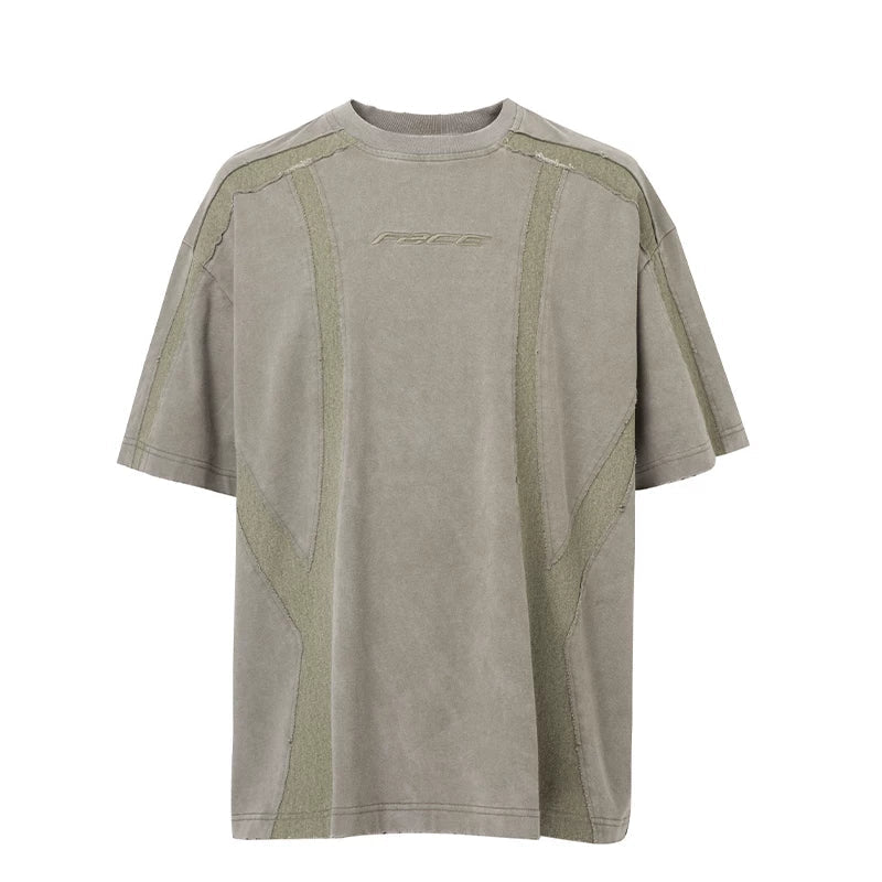 FCE waste soil wind old function burr destruction short sleeved deconstruction splicing color collision trendy high street loose men's and women's T-shirts