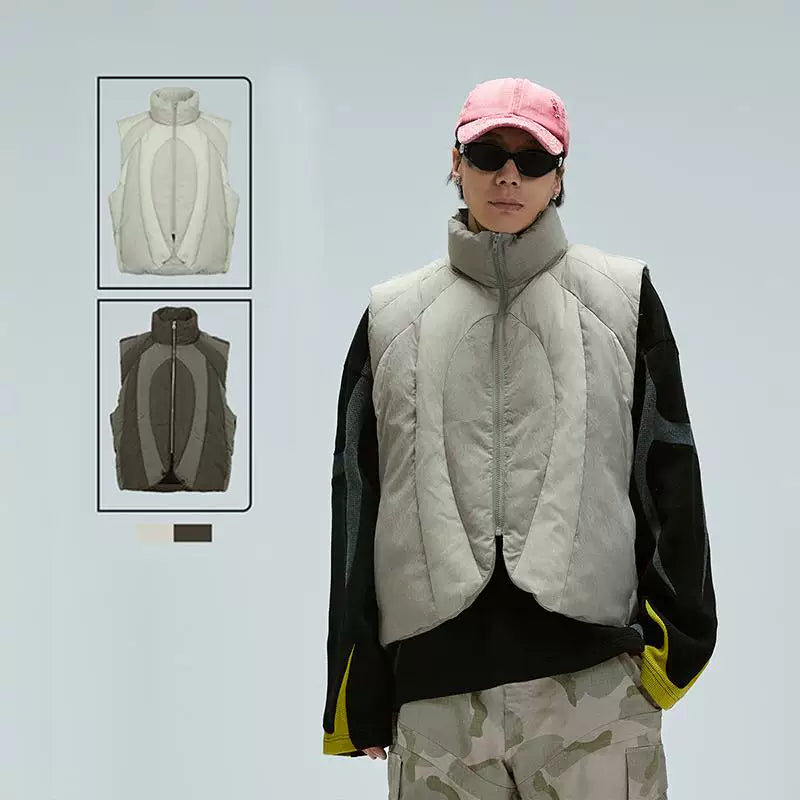 F2CE Trend Function Deconstruction Color blocked Cotton Jacket Vest Winter Thick Warmth Vibe Loose Couple Tank Top Coat