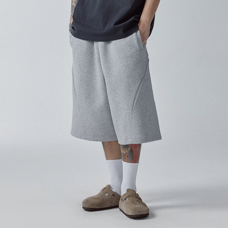 F2CE loose heavyweight basic splicing shorts American trend cropped pants high street Vibe looped casual pants men