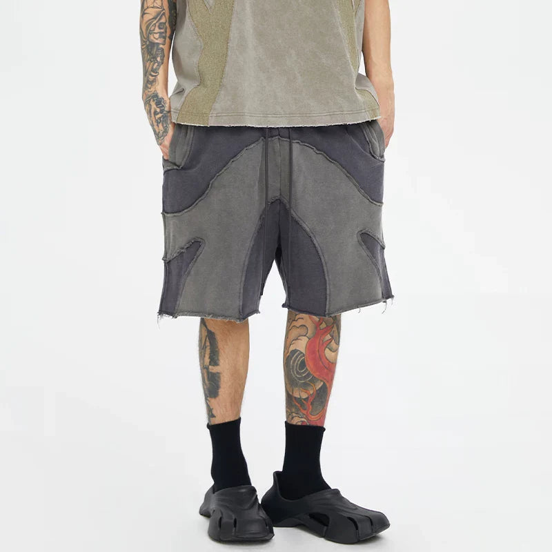 F2CE Heavy Industry Doomsday Waste Soil Wind Splicing Old Function American Trendy High Street Vibe Shorts Summer Casual Shorts Men