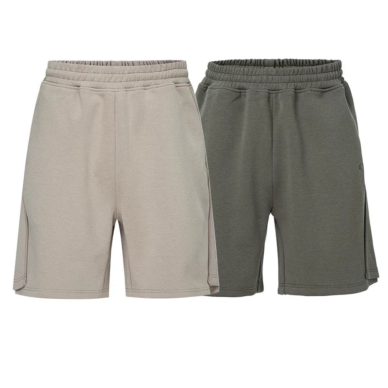 F2CE solid color casual pants beach five quarter pants men's deconstruction splicing embroidery versatile basic trend loose shorts