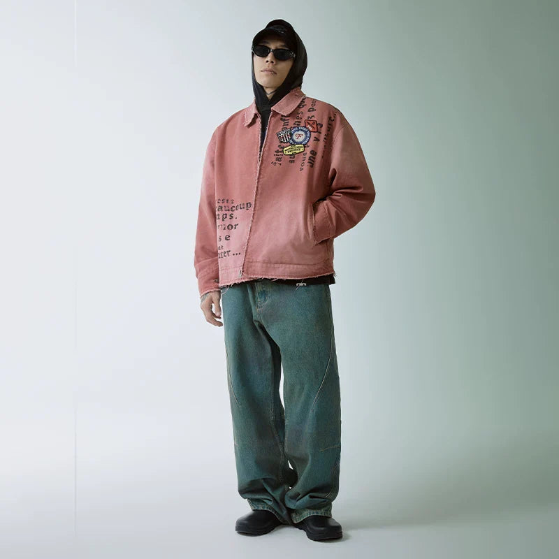 F2CE heavy-duty handmade gradient dyed washed vintage loose straight leg wide leg high street denim casual pants
