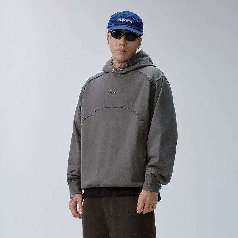 F2CE trendy hoodie men's metal logo hooded autumn and winter heavyweight retro loose wide breasted casual hoodie