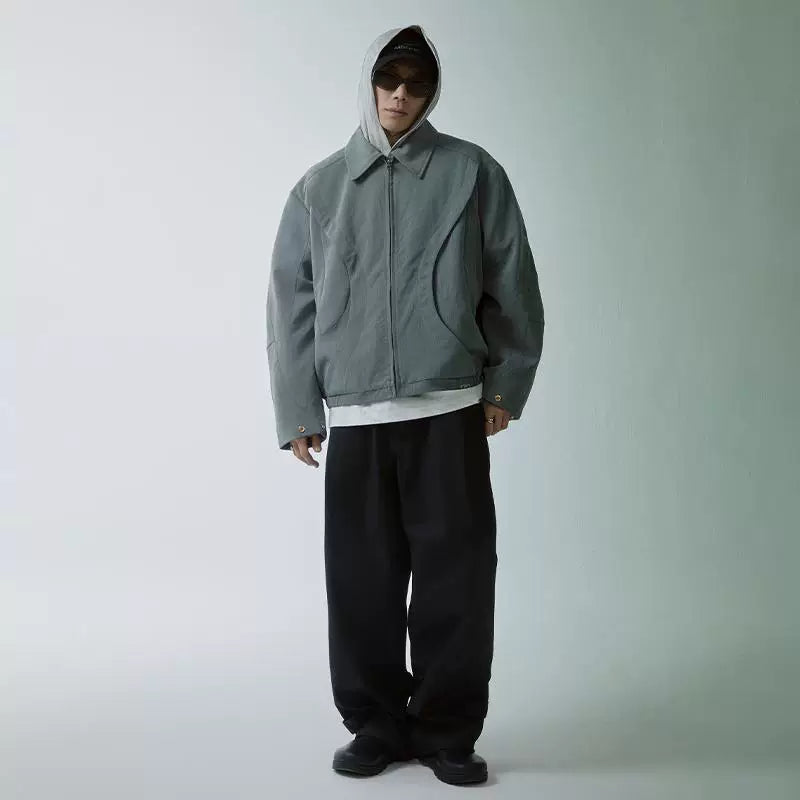 F2CE Trend Deconstruction Wide Edge Splicing CleanFit Collar Zipper Short Wide Jacket Casual Top Coat for Men