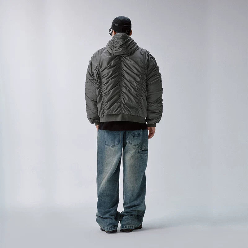 F2CE pleated retro bomber loose cotton jacket, American trend flight jacket, thick and warm M1 cotton jacket