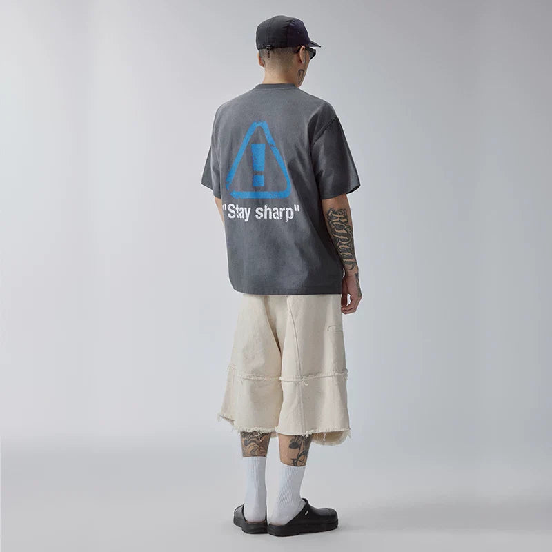 F2CE trendy vintage mud dye printed slogan short sleeved loose wide couple casual versatile T-shirt
