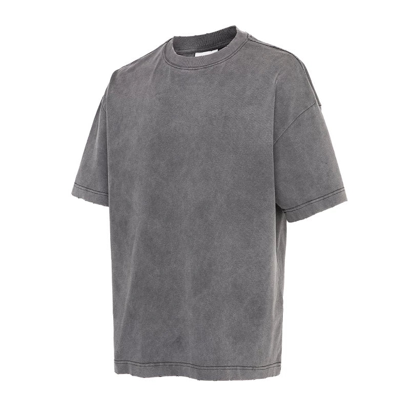 F2CE Heavy Weight 330g American Retro High Street Loose Cotton Washed Outdated Solid Color Basic Short Sleeve Men's and Women's T-shirt