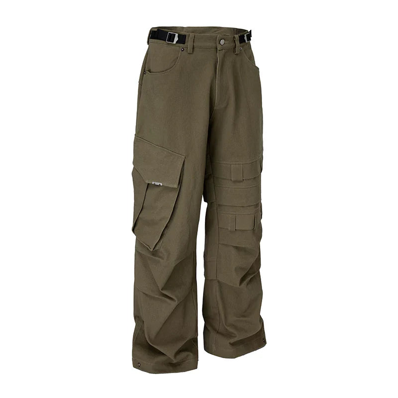 F2CE High Street American Heavy duty Large Pocket Loose Straight Bullet Pants Vibe Deconstructed Splicing Casual Work Pants