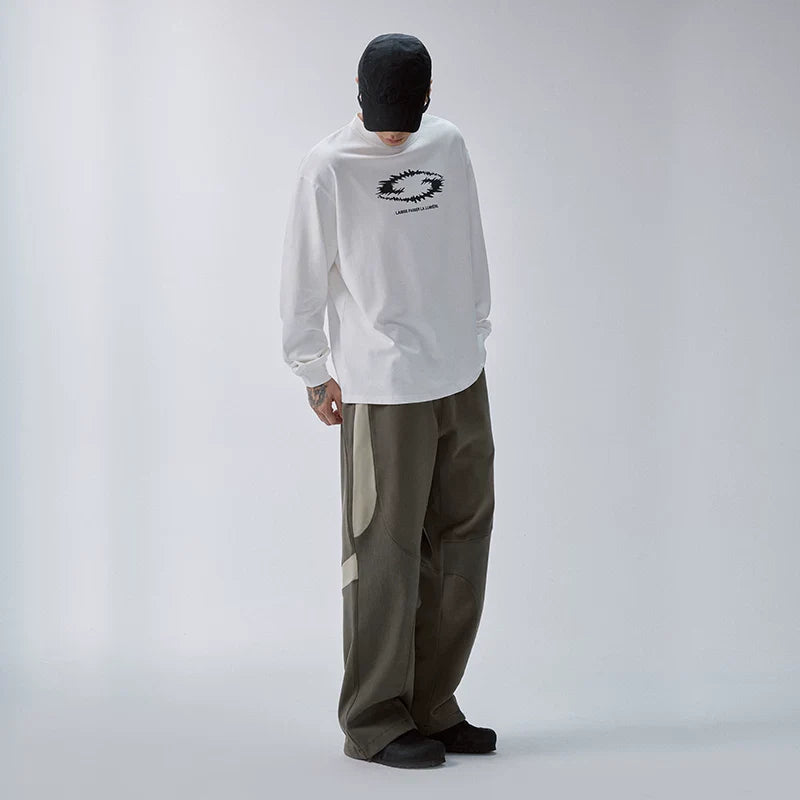F2CE Trendy American Thorn Printed Logo Loose Heavy duty Long Sleeve T-shirt Men's and Women's Round Neck Top Bottom Shirt