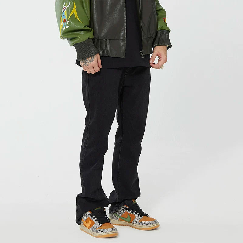F2CE Casual Pants Original vibe High Street Fashion Versatile Black Micro Horn China-Chic Washed Basic Jeans Male