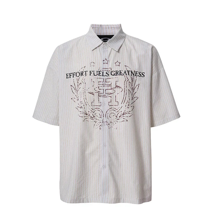 F2CE summer vertical striped short sleeved shirt men's heavyweight printed shirt pure cotton versatile half sleeved loose casual jacket