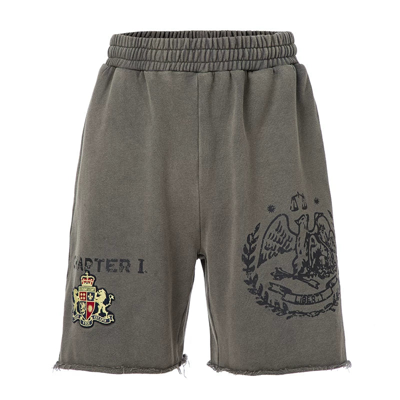 F2CE Trendy Loose Washed Outdated Printed Stamp Hairy Casual Versatile Shorts Men's Beach Pants Pentagram Pants