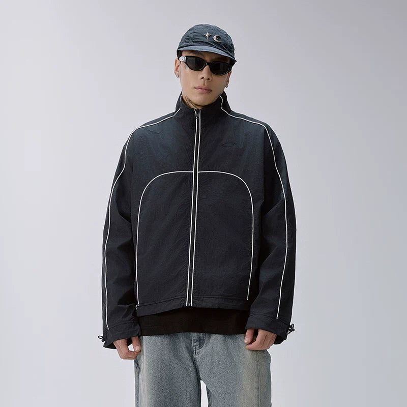 F2CE patchwork jacket embroidered loose and wide style trendy sports and leisure versatile autumn top stand up collar zipper jacket