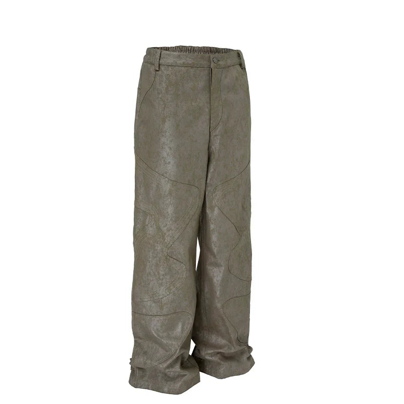 F2CE deconstructive splicing trend pants, loose straight leg silhouette, distressed pattern, brushed wax, Vibe style versatile casual pants