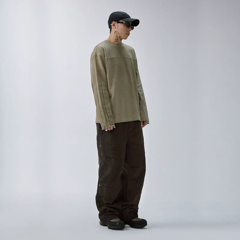 F2CE waste soil wind old dirty dyeing machine with rough edges long sleeved deconstruction splicing trendy high street loose men's and women's base shirts