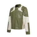 F2CE deconstruction color blocking heavyweight stiff leather jacket, vintage loose motorcycle leather jacket, men's silhouette Vibe casual jacket