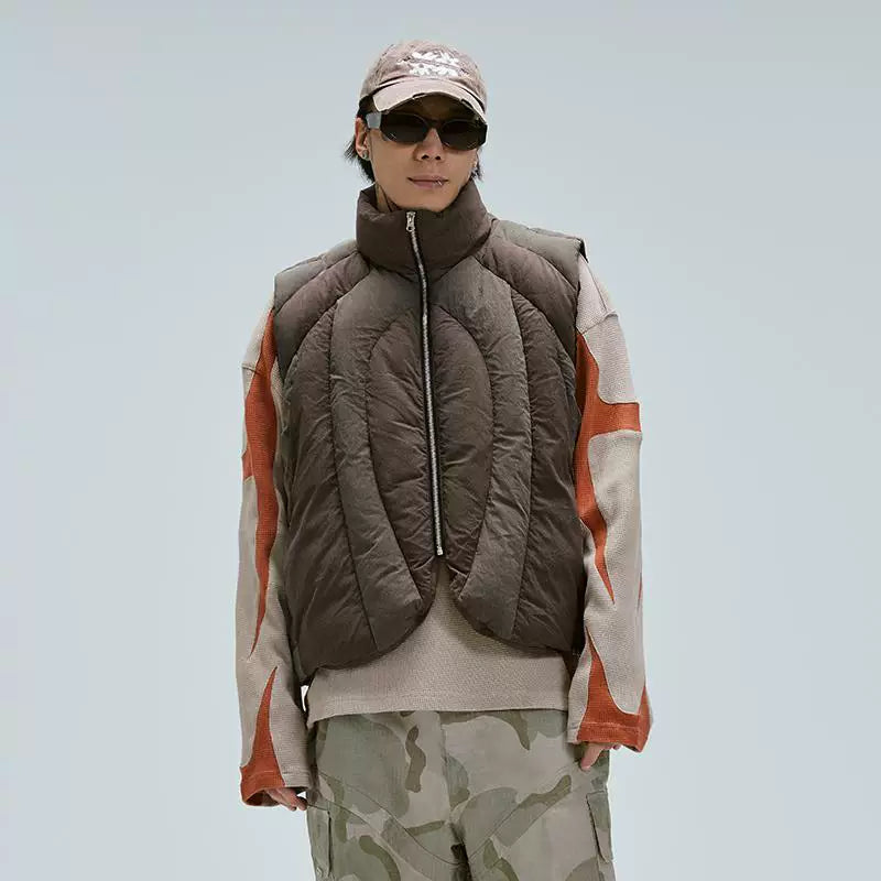 F2CE Trend Function Deconstruction Color blocked Cotton Jacket Vest Winter Thick Warmth Vibe Loose Couple Tank Top Coat