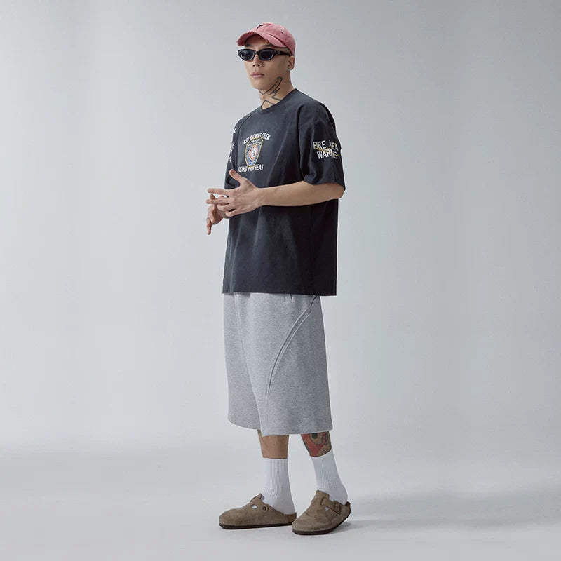 F2CE loose heavyweight basic splicing shorts American trend cropped pants high street Vibe looped casual pants men