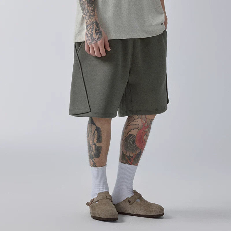 F2CE solid color casual pants beach five quarter pants men's deconstruction splicing embroidery versatile basic trend loose shorts