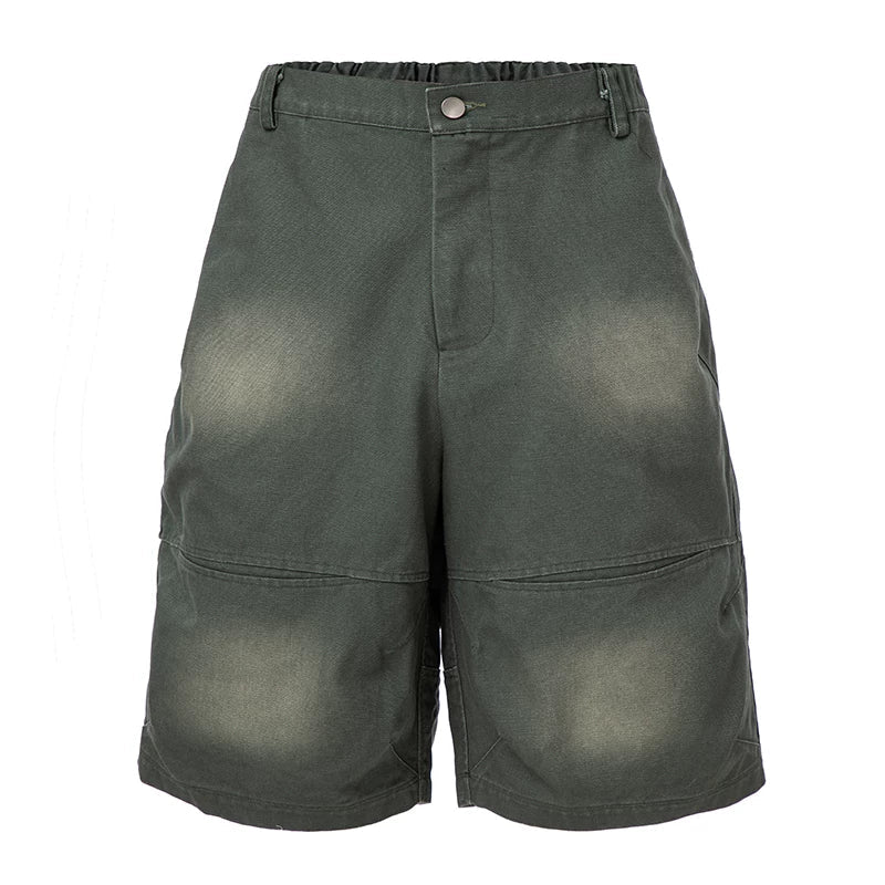F2CE vintage loose trendy shorts American high street men's summer pocket wide leg workwear washed gradient cropped pants